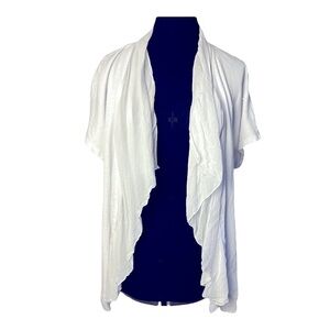 Soft Surroundings | White Short Sleeve Ruffle Open Front Cardigan, XL
